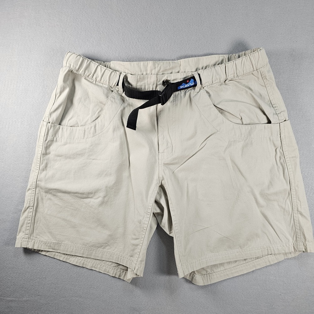 KAVU Chilli Lite Shorts Mens XXL Khaki Canvas Belted Hiking Outdoor 8.5" Inseam